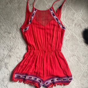 Romper with pompon and lace detailing